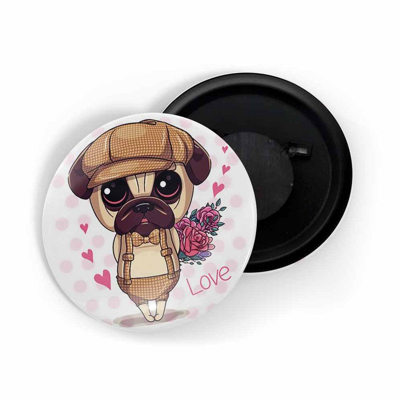 dhcrafts White color Round Fridge Magnet Boy Pug Glossy Finish Design Pack of 1 (75 mm)